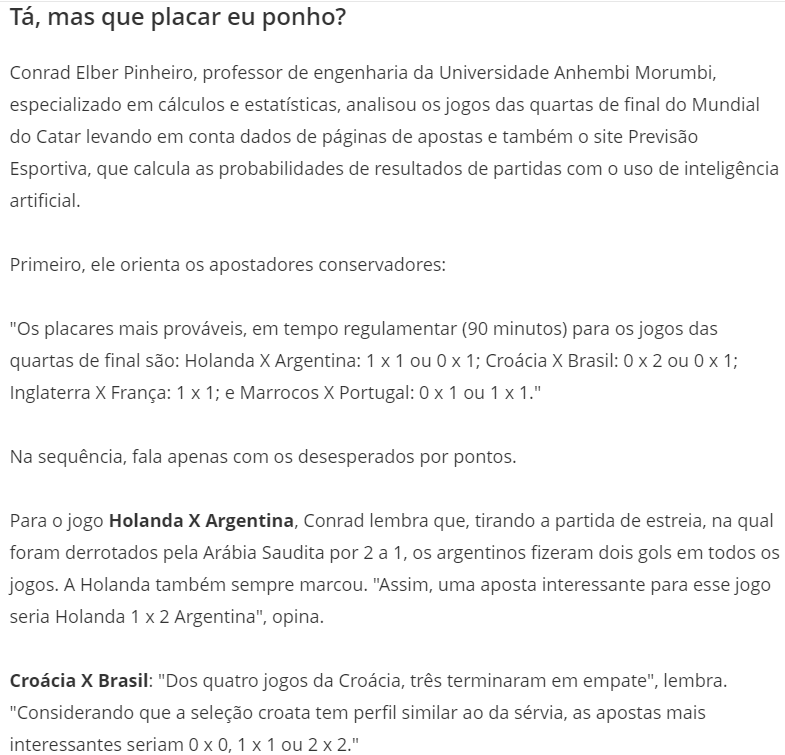 Trecho da reportagem no R7 Esportes: Na reta final da Copa do Mundo, dicas para ganhar o bolão