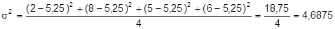 Exemplo 1 - desvio padrão: cálculo da variância