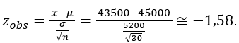 exemplo 1 - cálculo de z observado