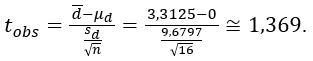exemplo 3 - cálculo t observado - teste t-pareado