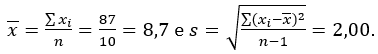 exemplo 5 - cálculo da média e do desvio padrão