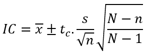 fórmula do intervalo de confiança para a média quando a variância é desconhecida - população finita