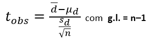 fórmula do t observado - teste t-pareado