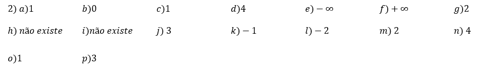 Respostas Exercício 2 - limites laterais e limites infinitos